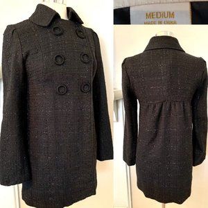 women's Black tweed Pea Coat Sz Medium elegant minimalist career preppy